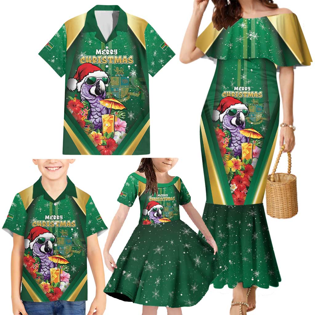 Dominica Christmas Family Matching Mermaid Dress and Hawaiian Shirt Funny Santa Sisserou Parrot - Wonder Print Shop