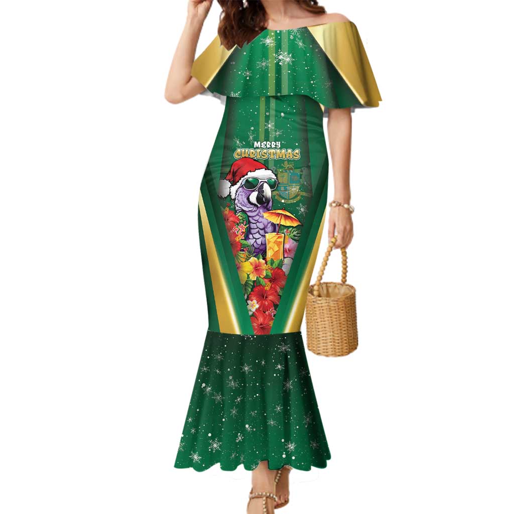 Dominica Christmas Family Matching Mermaid Dress and Hawaiian Shirt Funny Santa Sisserou Parrot - Wonder Print Shop