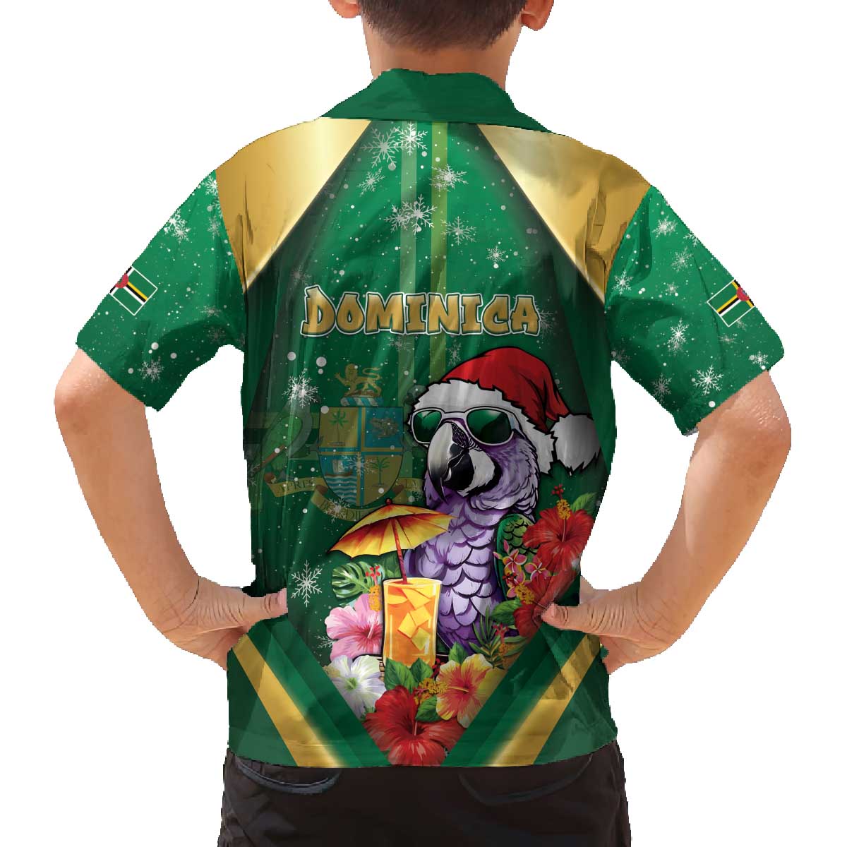 Dominica Christmas Family Matching Off The Shoulder Long Sleeve Dress and Hawaiian Shirt Funny Santa Sisserou Parrot - Wonder Print Shop