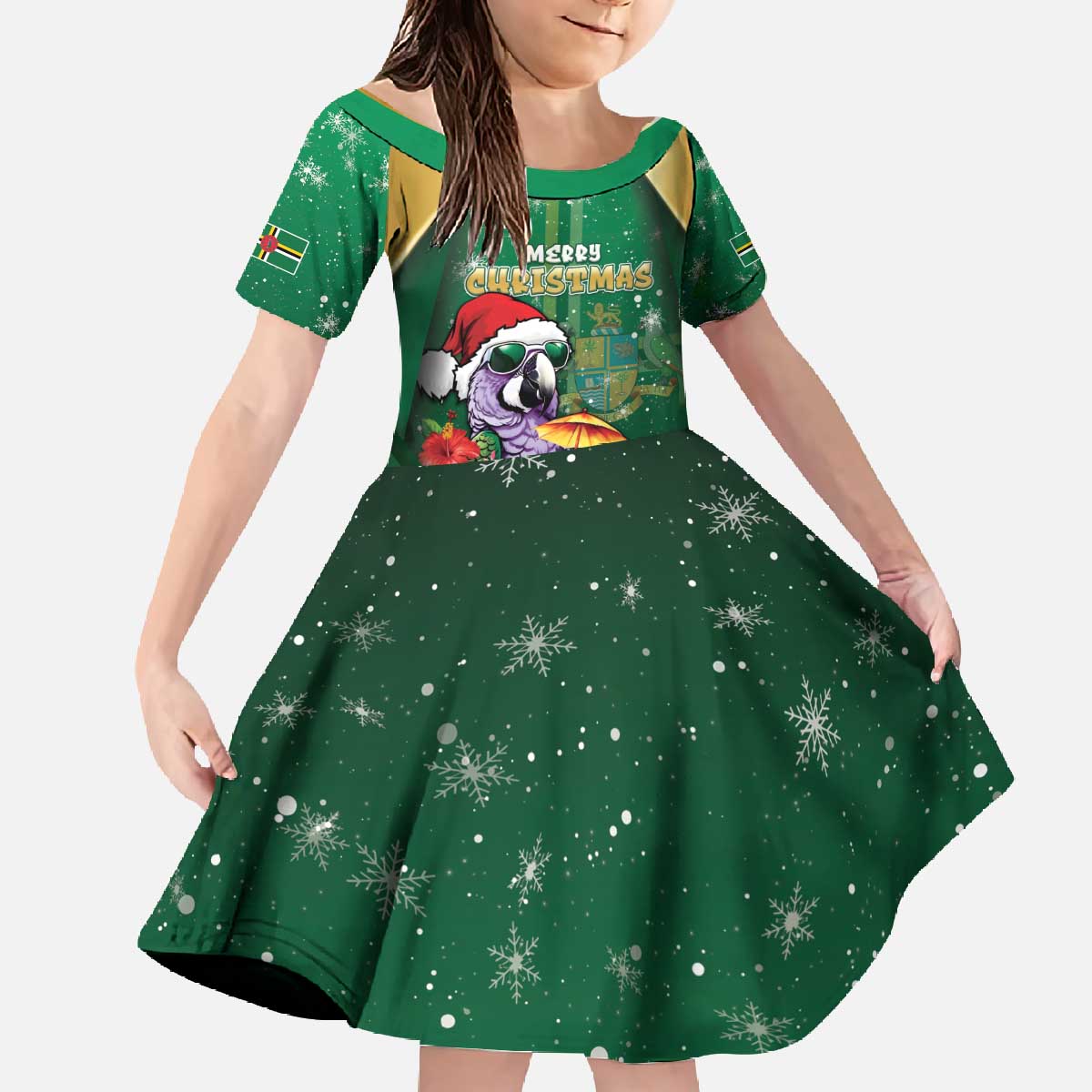 Dominica Christmas Family Matching Off The Shoulder Long Sleeve Dress and Hawaiian Shirt Funny Santa Sisserou Parrot - Wonder Print Shop