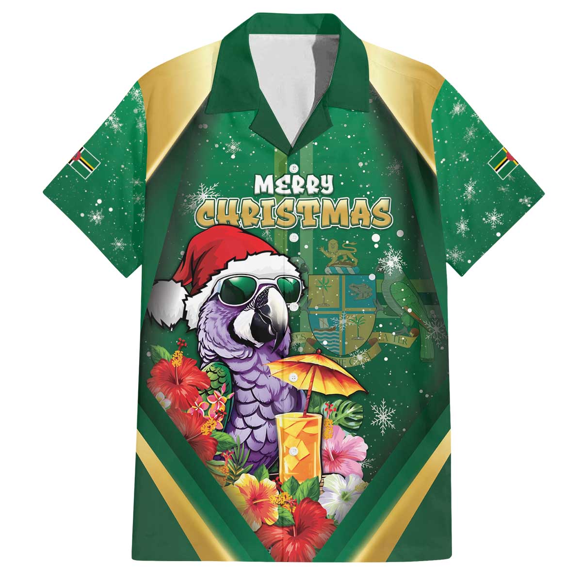 Dominica Christmas Family Matching Off The Shoulder Long Sleeve Dress and Hawaiian Shirt Funny Santa Sisserou Parrot - Wonder Print Shop