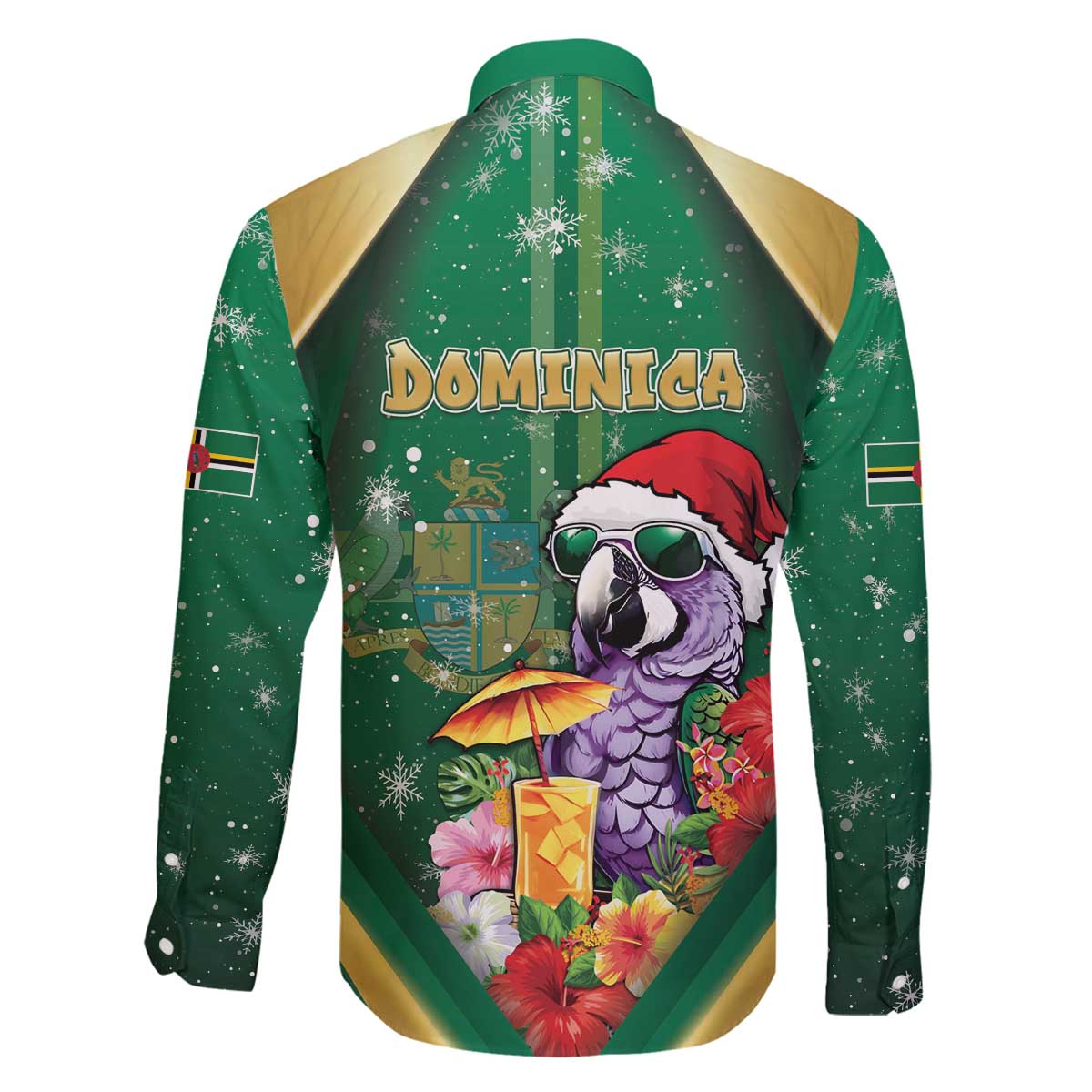 Dominica Christmas Family Matching Off The Shoulder Long Sleeve Dress and Hawaiian Shirt Funny Santa Sisserou Parrot - Wonder Print Shop