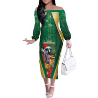 Dominica Christmas Family Matching Off The Shoulder Long Sleeve Dress and Hawaiian Shirt Funny Santa Sisserou Parrot - Wonder Print Shop