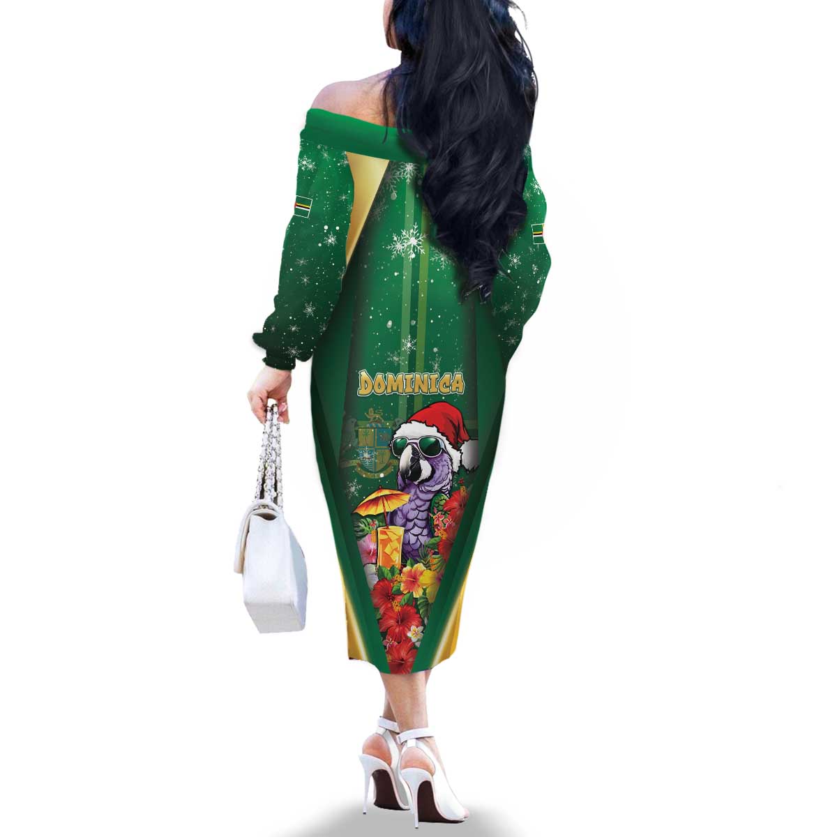 Dominica Christmas Family Matching Off The Shoulder Long Sleeve Dress and Hawaiian Shirt Funny Santa Sisserou Parrot - Wonder Print Shop