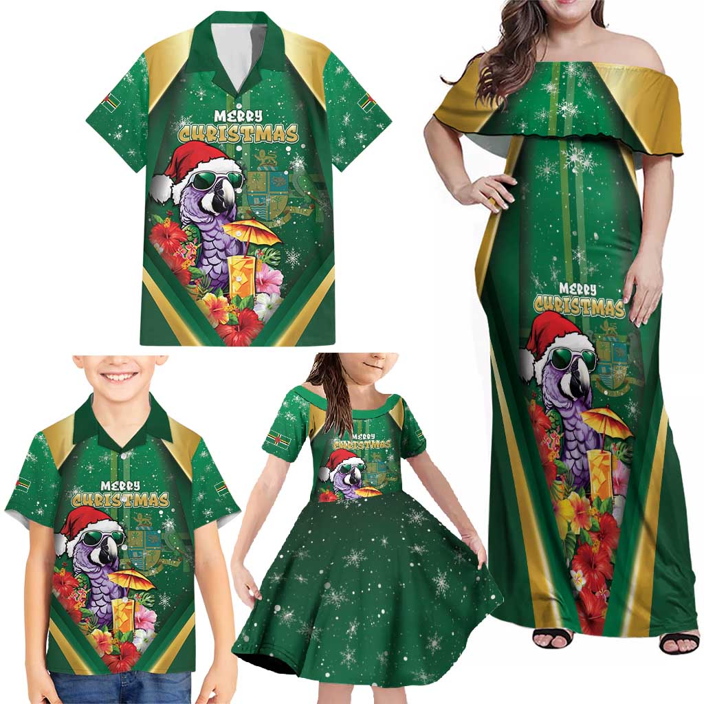 Dominica Christmas Family Matching Off Shoulder Maxi Dress and Hawaiian Shirt Funny Santa Sisserou Parrot - Wonder Print Shop