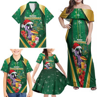 Dominica Christmas Family Matching Off Shoulder Maxi Dress and Hawaiian Shirt Funny Santa Sisserou Parrot - Wonder Print Shop