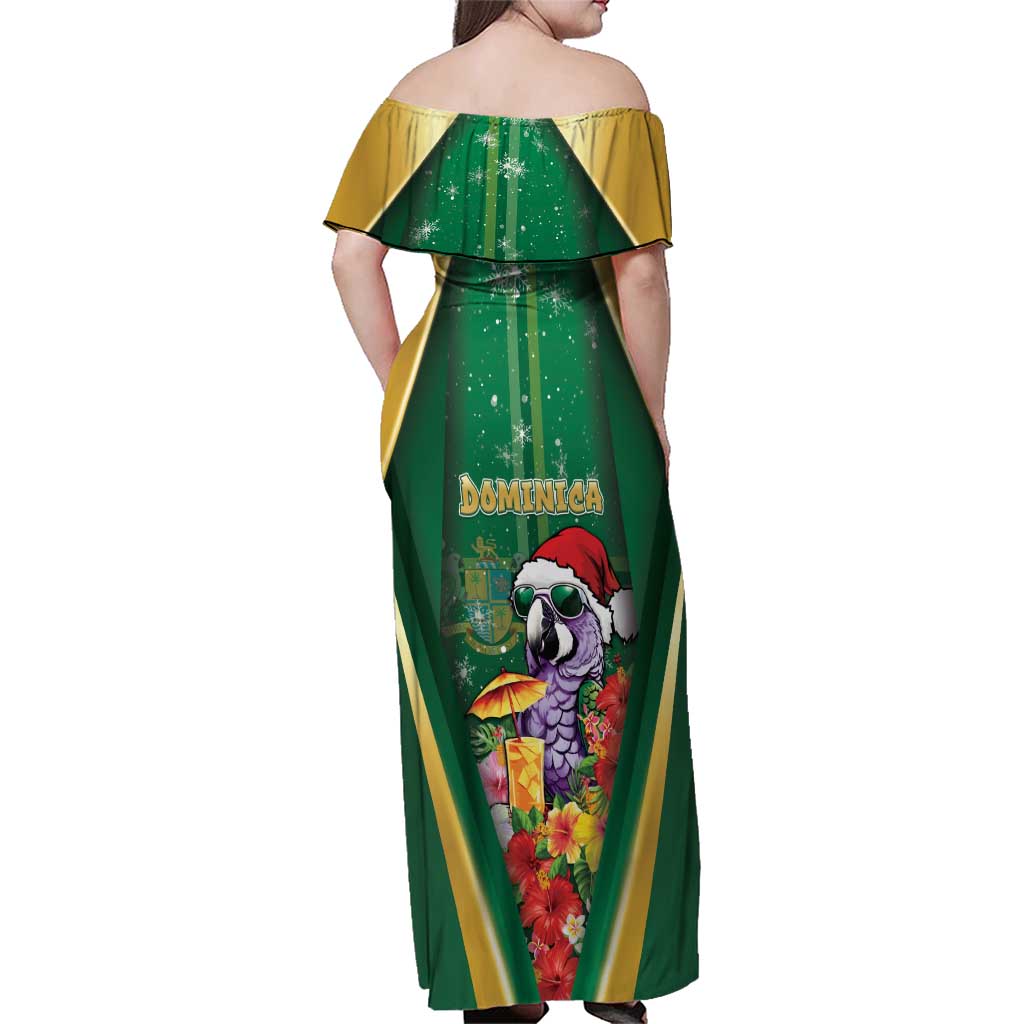 Dominica Christmas Family Matching Off Shoulder Maxi Dress and Hawaiian Shirt Funny Santa Sisserou Parrot - Wonder Print Shop