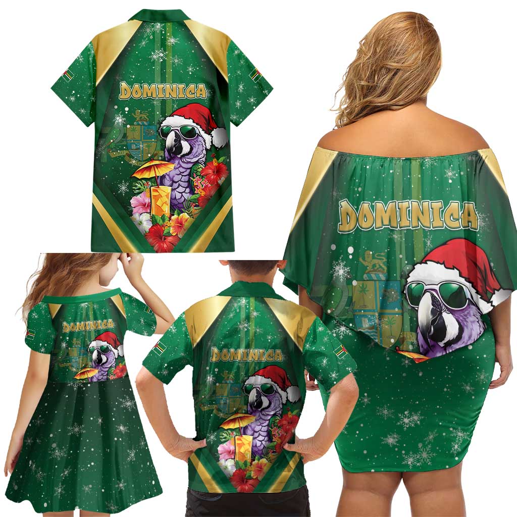 Dominica Christmas Family Matching Off Shoulder Short Dress and Hawaiian Shirt Funny Santa Sisserou Parrot - Wonder Print Shop