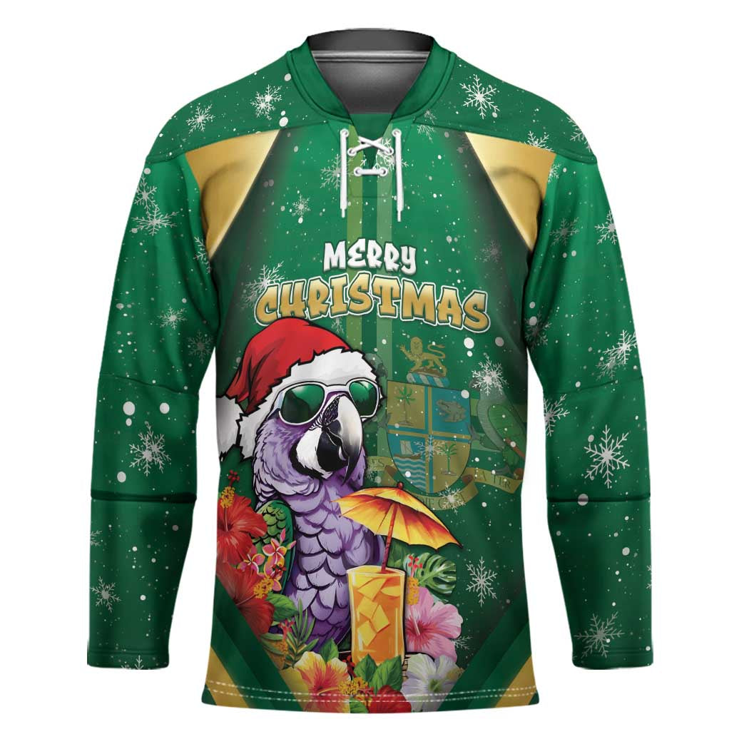 Dominica Christmas Hockey Jersey Funny Santa Sisserou Parrot - Wonder Print Shop