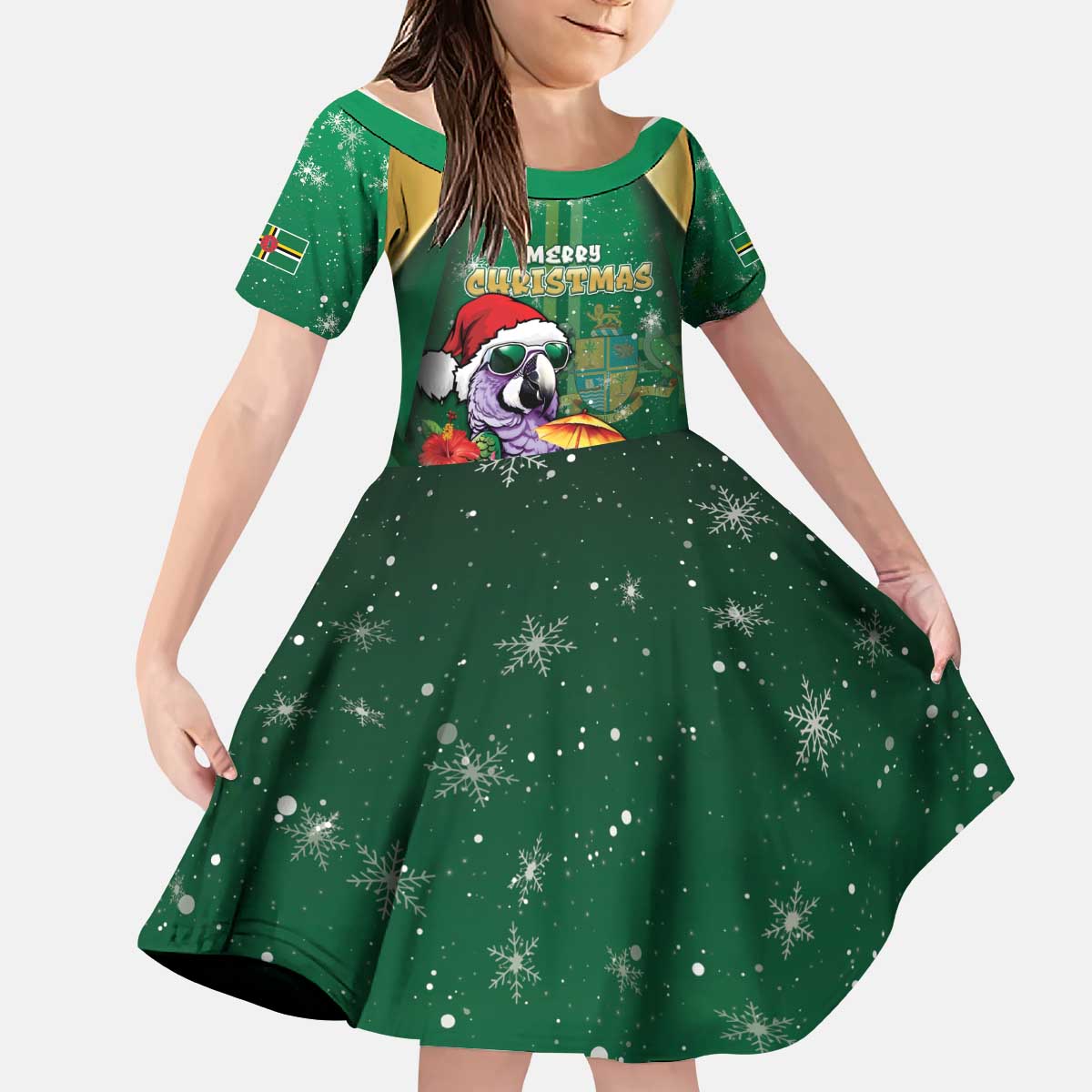 Dominica Christmas Kid Short Sleeve Dress Funny Santa Sisserou Parrot - Wonder Print Shop
