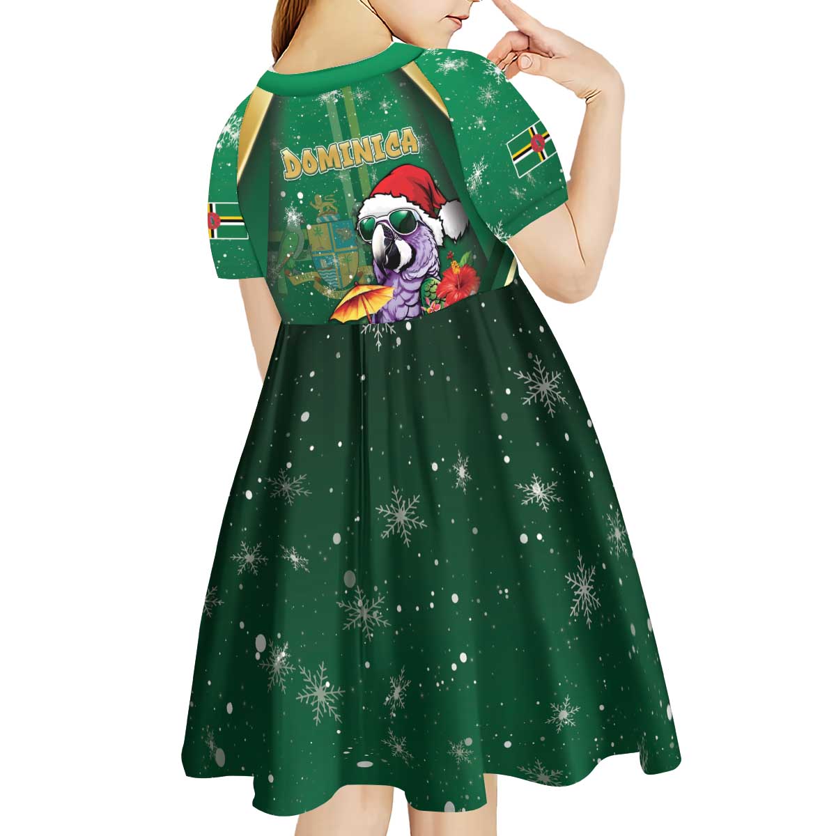 Dominica Christmas Kid Short Sleeve Dress Funny Santa Sisserou Parrot - Wonder Print Shop