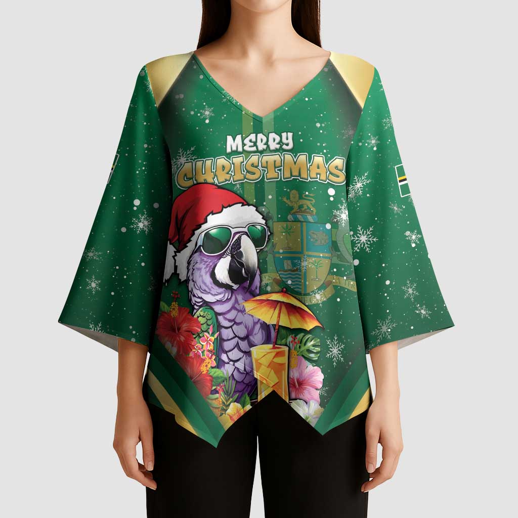 Dominica Christmas Kimono Sleeve Blouse Funny Santa Sisserou Parrot - Wonder Print Shop