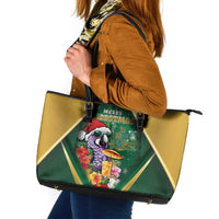 Dominica Christmas Leather Tote Bag Funny Santa Sisserou Parrot - Wonder Print Shop
