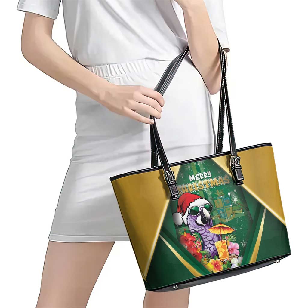 Dominica Christmas Leather Tote Bag Funny Santa Sisserou Parrot - Wonder Print Shop