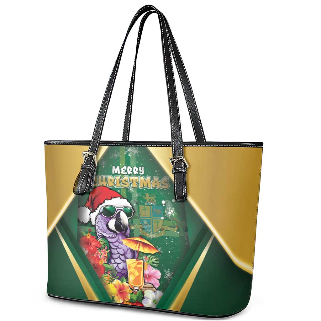 Dominica Christmas Leather Tote Bag Funny Santa Sisserou Parrot - Wonder Print Shop