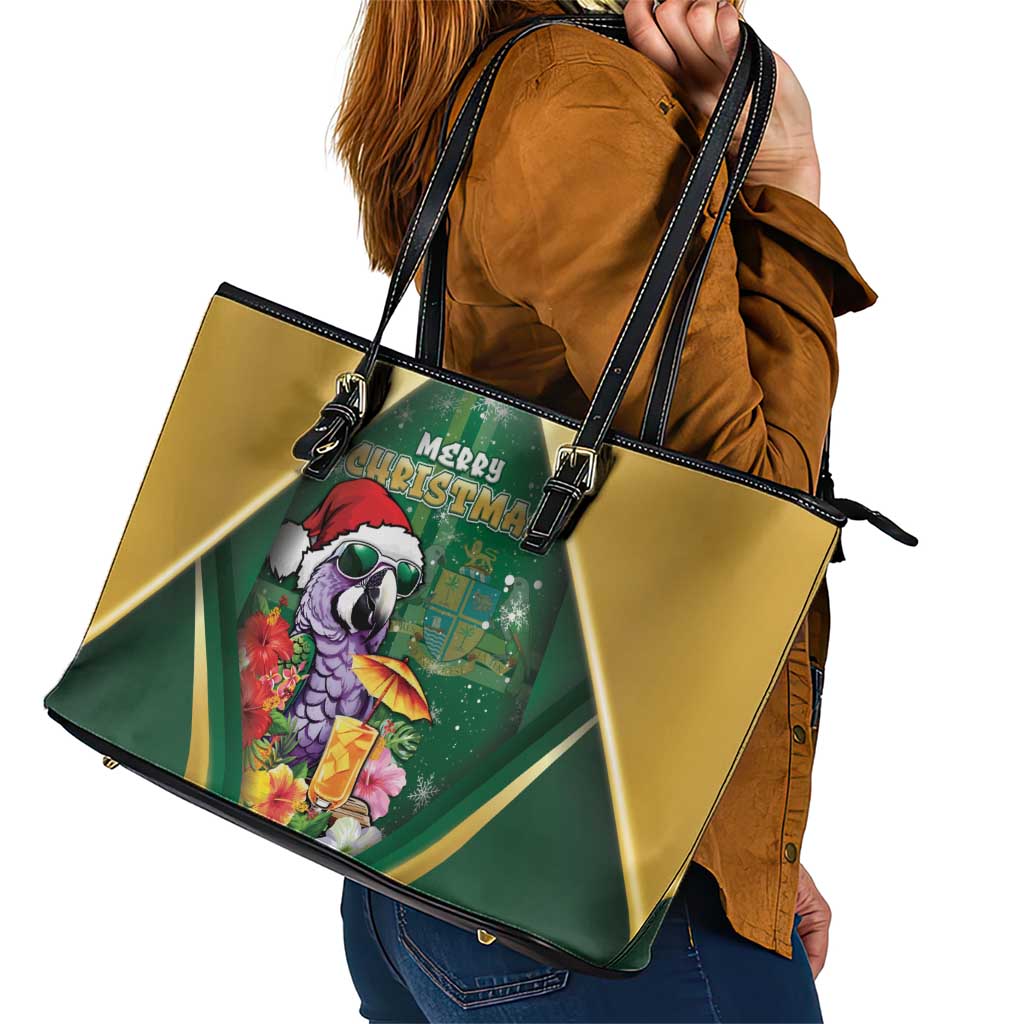 Dominica Christmas Leather Tote Bag Funny Santa Sisserou Parrot - Wonder Print Shop