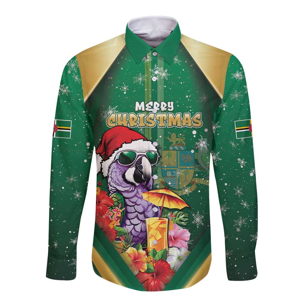 Dominica Christmas Long Sleeve Button Shirt Funny Santa Sisserou Parrot - Wonder Print Shop