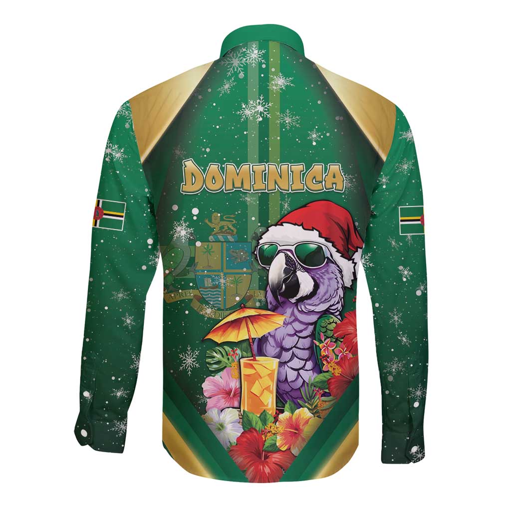 Dominica Christmas Long Sleeve Button Shirt Funny Santa Sisserou Parrot - Wonder Print Shop