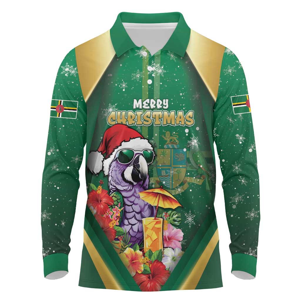 Dominica Christmas Long Sleeve Polo Shirt Funny Santa Sisserou Parrot - Wonder Print Shop