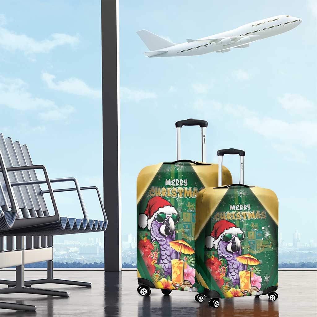 Dominica Christmas Luggage Cover Funny Santa Sisserou Parrot - Wonder Print Shop