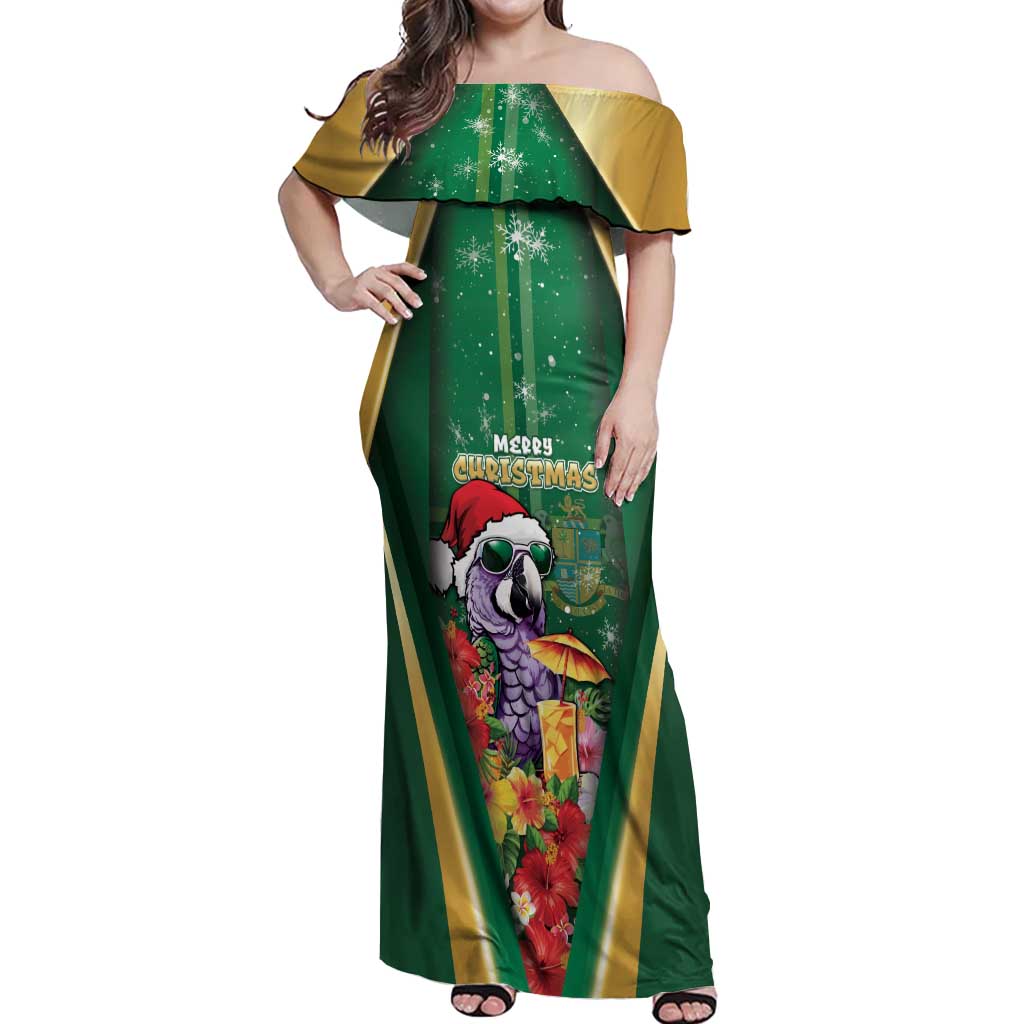 Dominica Christmas Off Shoulder Maxi Dress Funny Santa Sisserou Parrot - Wonder Print Shop