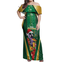 Dominica Christmas Off Shoulder Maxi Dress Funny Santa Sisserou Parrot - Wonder Print Shop