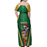 Dominica Christmas Off Shoulder Maxi Dress Funny Santa Sisserou Parrot - Wonder Print Shop