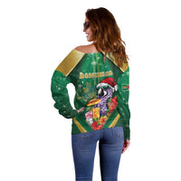 Dominica Christmas Off Shoulder Sweater Funny Santa Sisserou Parrot - Wonder Print Shop