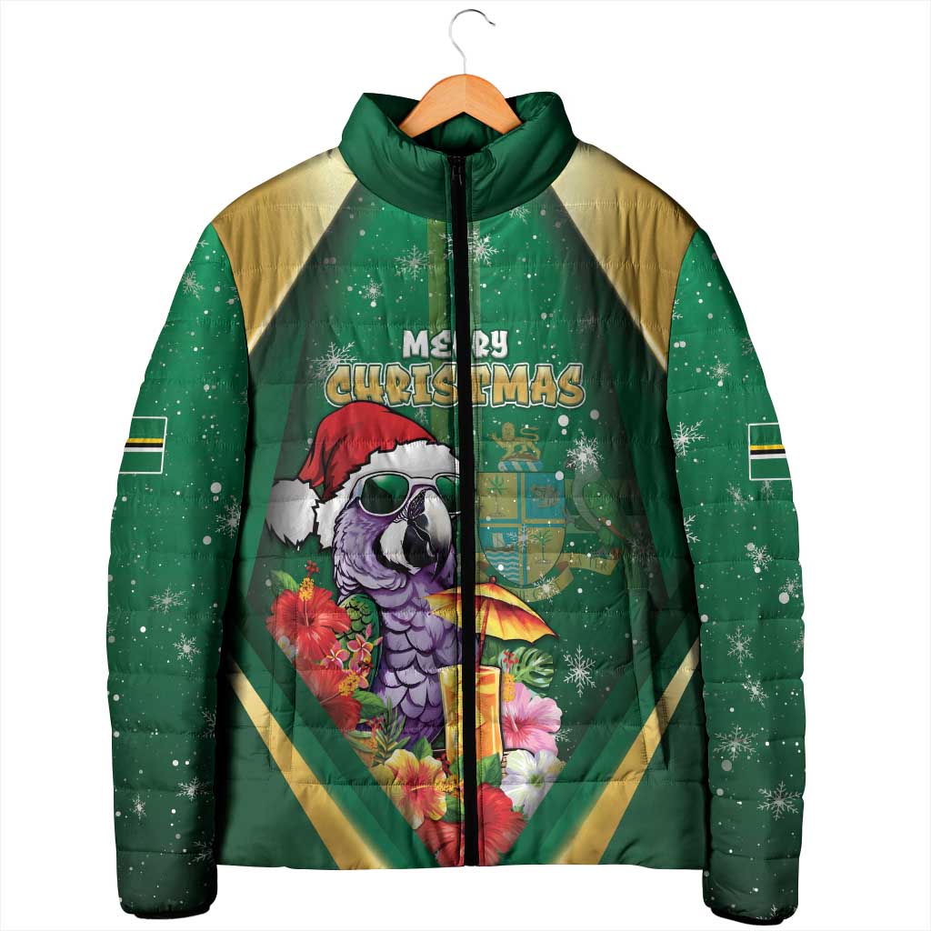Dominica Christmas Padded Jacket Funny Santa Sisserou Parrot - Wonder Print Shop