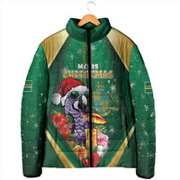 Dominica Christmas Padded Jacket Funny Santa Sisserou Parrot - Wonder Print Shop