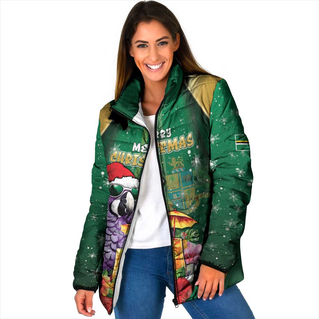 Dominica Christmas Padded Jacket Funny Santa Sisserou Parrot - Wonder Print Shop