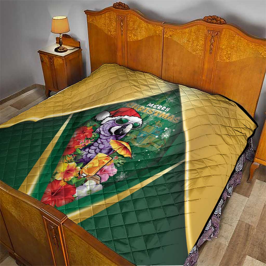 Dominica Christmas Quilt Funny Santa Sisserou Parrot - Wonder Print Shop