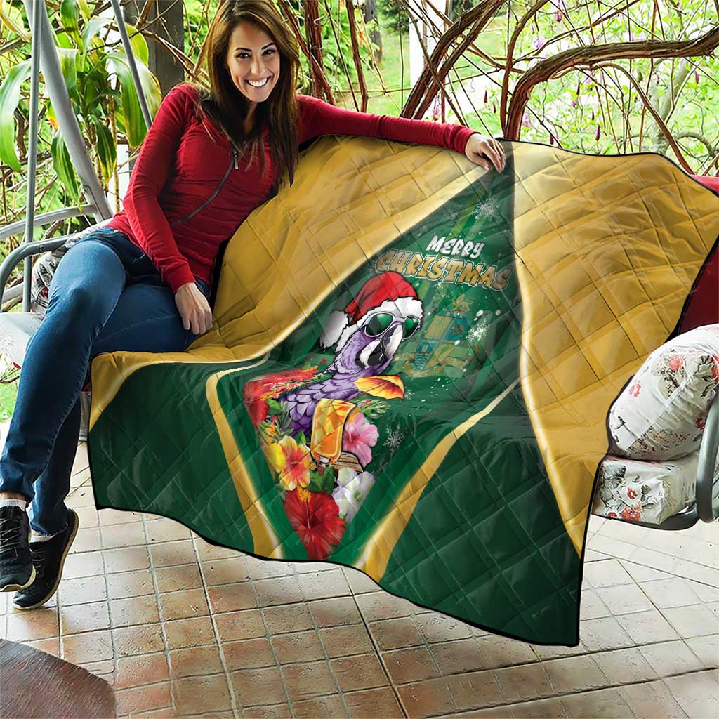 Dominica Christmas Quilt Funny Santa Sisserou Parrot - Wonder Print Shop