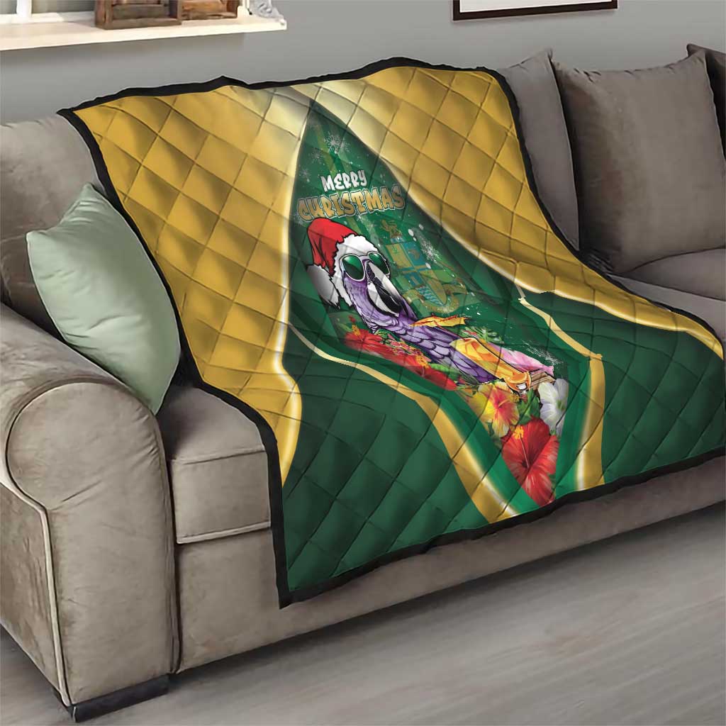 Dominica Christmas Quilt Funny Santa Sisserou Parrot - Wonder Print Shop