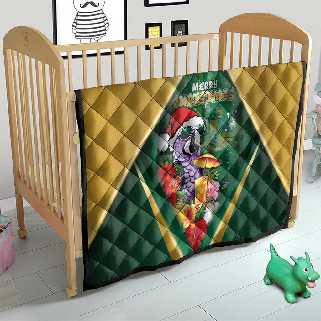 Dominica Christmas Quilt Funny Santa Sisserou Parrot - Wonder Print Shop