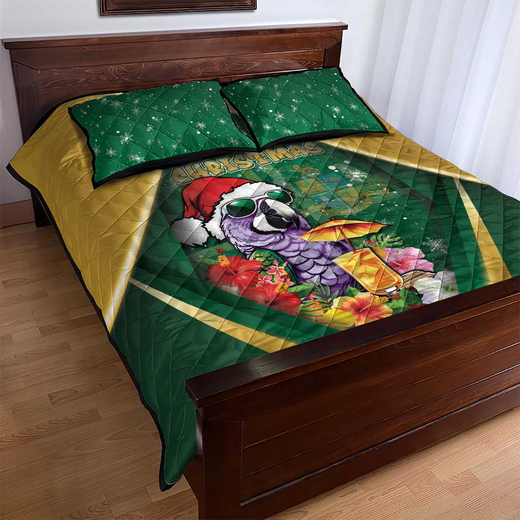 Dominica Christmas Quilt Bed Set Funny Santa Sisserou Parrot - Wonder Print Shop