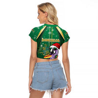Dominica Christmas Raglan Cropped T Shirt Funny Santa Sisserou Parrot - Wonder Print Shop