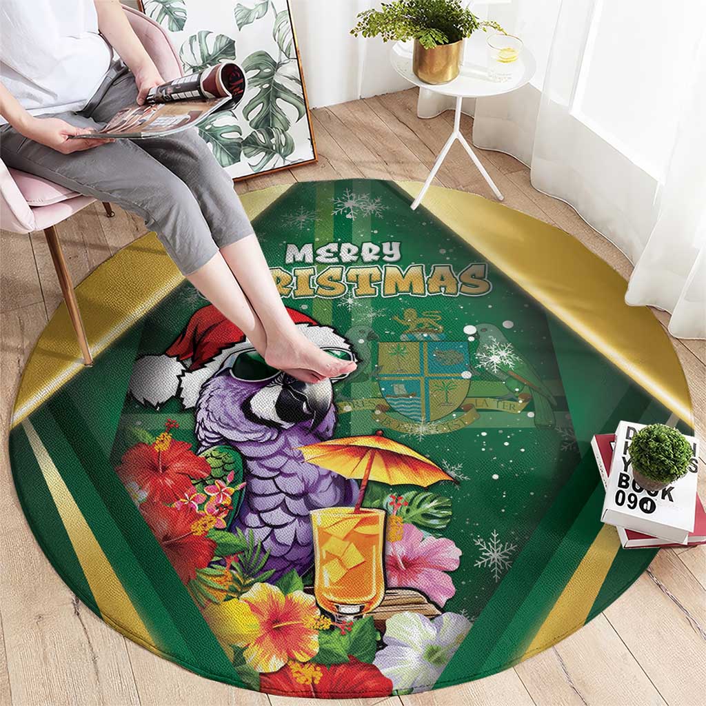 Dominica Christmas Round Carpet Funny Santa Sisserou Parrot - Wonder Print Shop