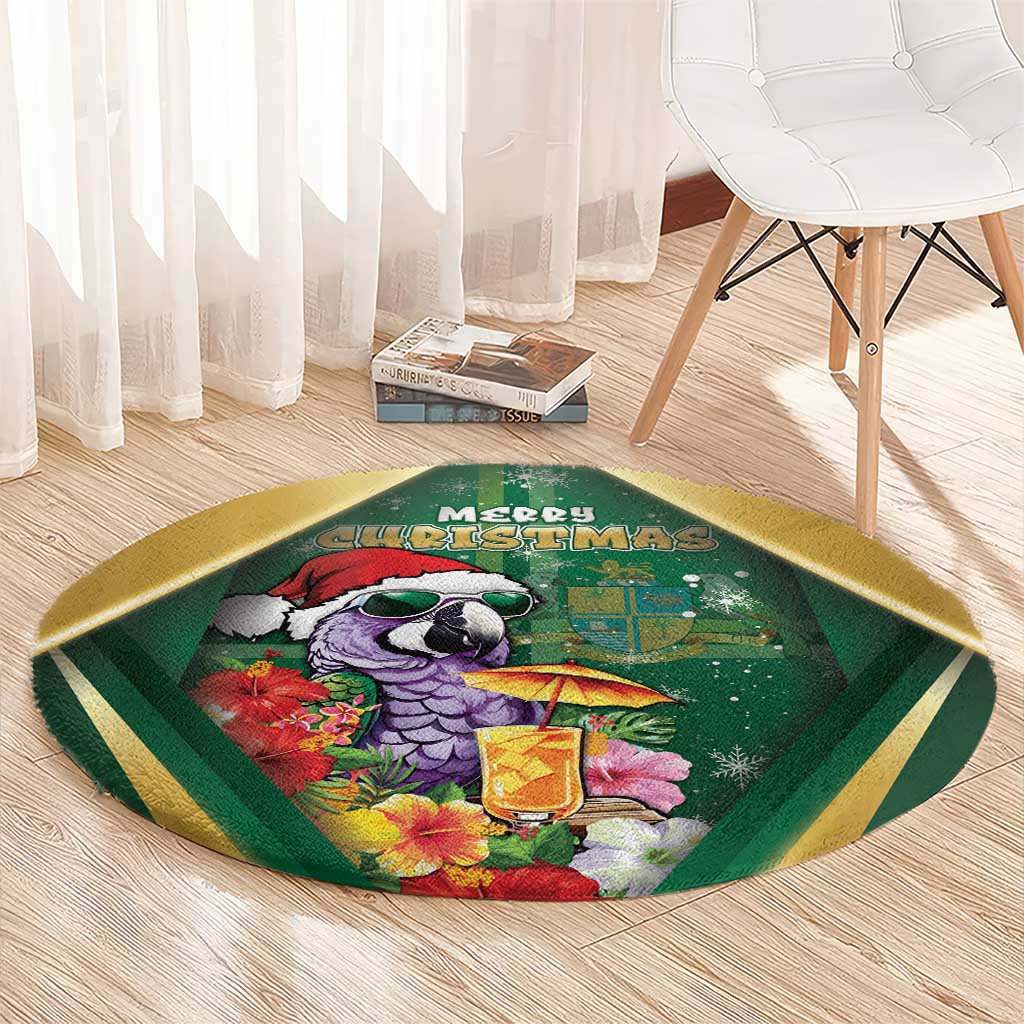 Dominica Christmas Round Carpet Funny Santa Sisserou Parrot - Wonder Print Shop