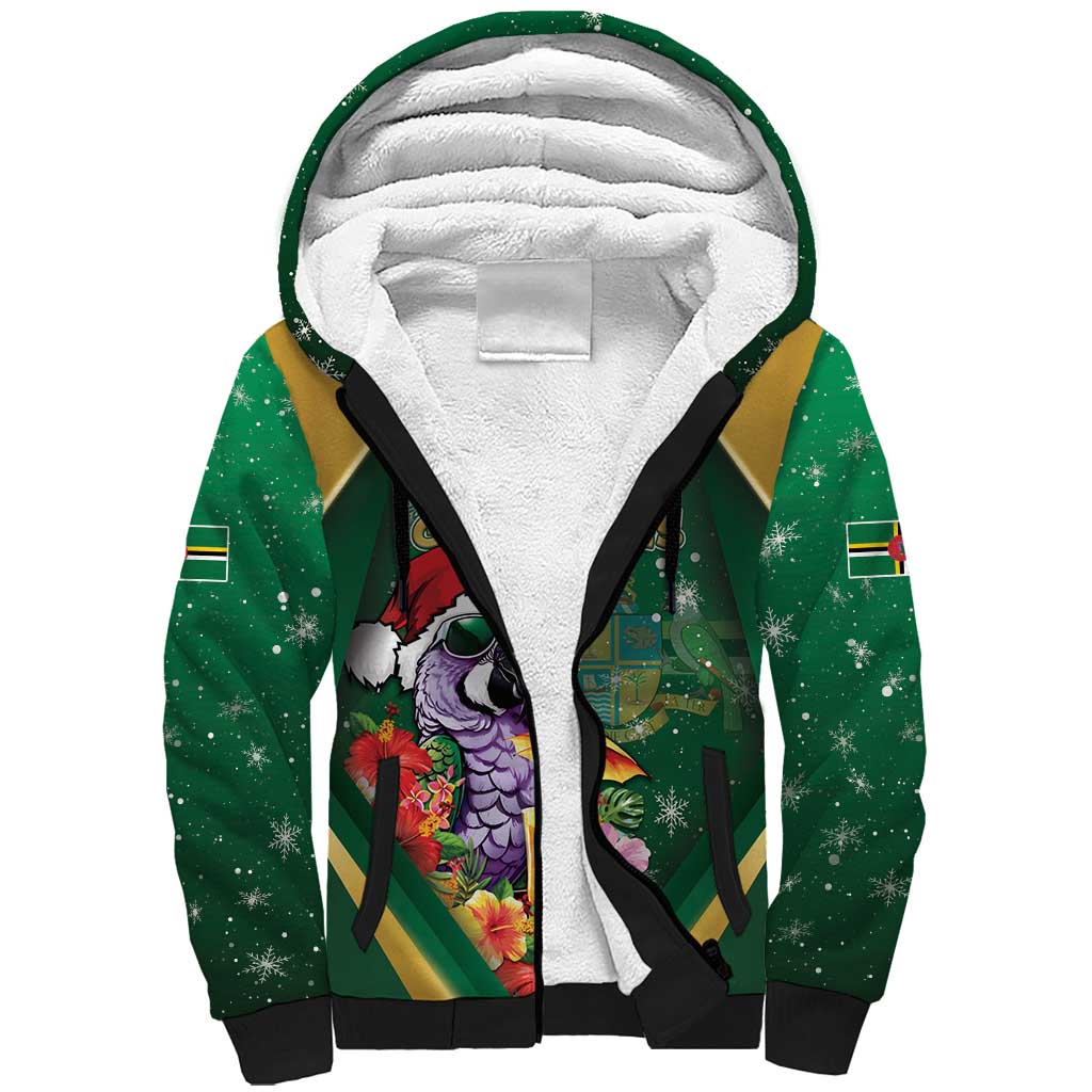 Dominica Christmas Sherpa Hoodie Funny Santa Sisserou Parrot - Wonder Print Shop