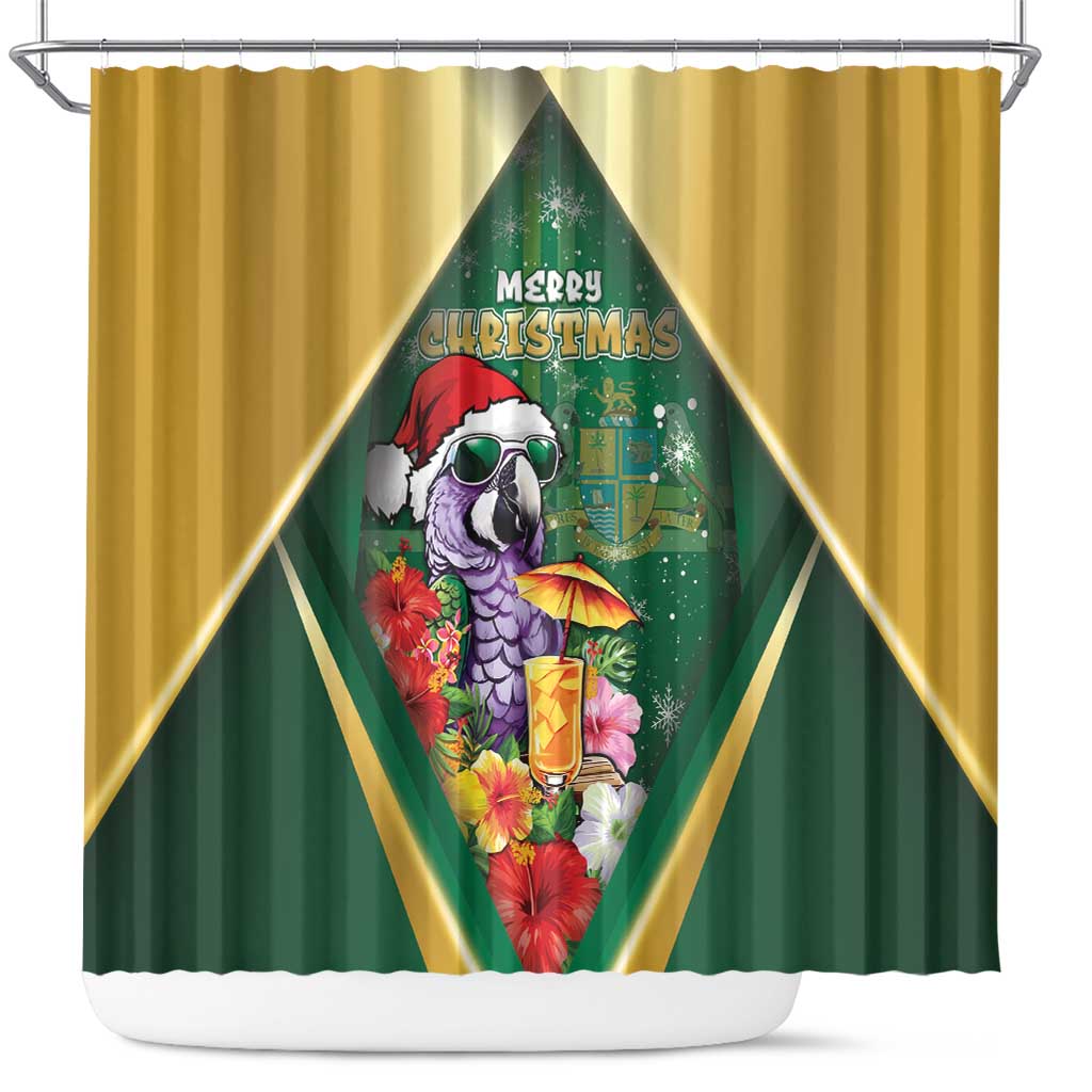 Dominica Christmas Shower Curtain Funny Santa Sisserou Parrot - Wonder Print Shop