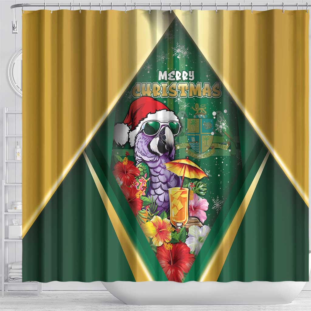 Dominica Christmas Shower Curtain Funny Santa Sisserou Parrot - Wonder Print Shop