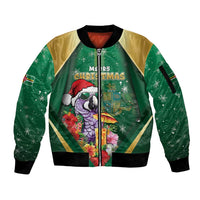 Dominica Christmas Sleeve Zip Bomber Jacket Funny Santa Sisserou Parrot - Wonder Print Shop