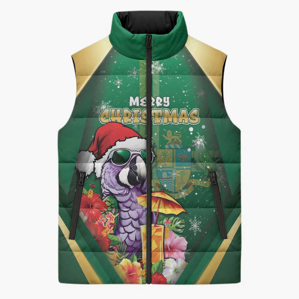 Dominica Christmas Sleeveless Puffer Jacket Funny Santa Sisserou Parrot - Wonder Print Shop