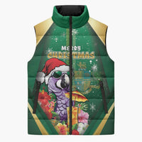 Dominica Christmas Sleeveless Puffer Jacket Funny Santa Sisserou Parrot - Wonder Print Shop