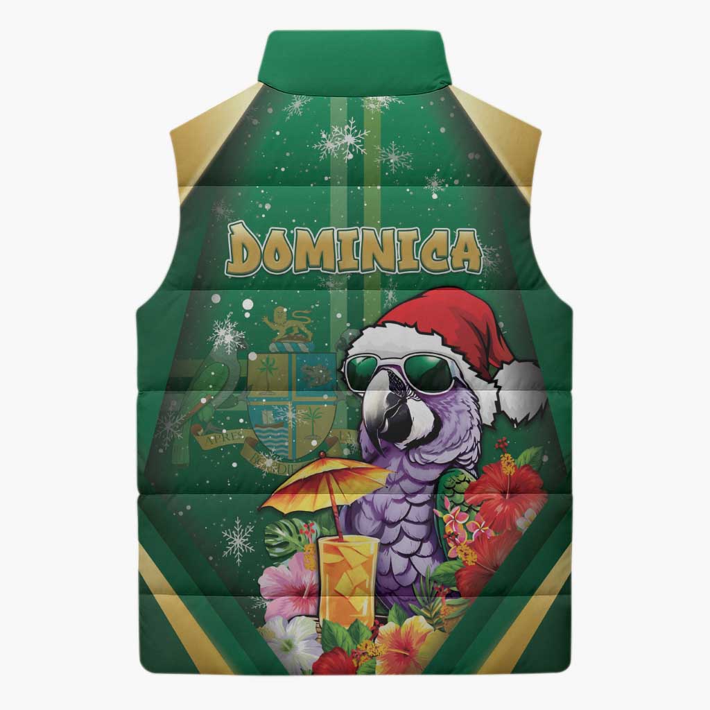 Dominica Christmas Sleeveless Puffer Jacket Funny Santa Sisserou Parrot - Wonder Print Shop
