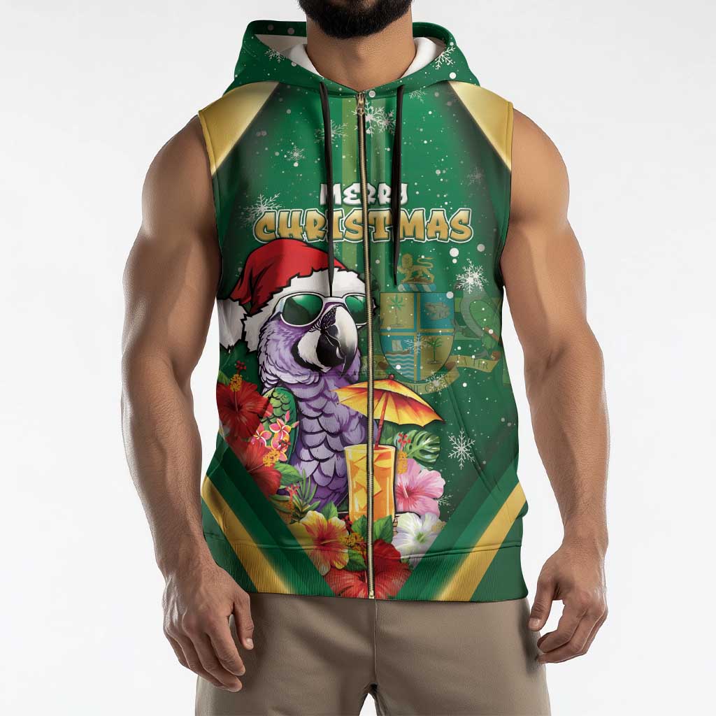 Dominica Christmas Sleeveless Zip Hoodie Funny Santa Sisserou Parrot - Wonder Print Shop