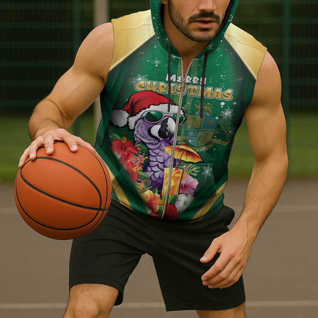 Dominica Christmas Sleeveless Zip Hoodie Funny Santa Sisserou Parrot - Wonder Print Shop