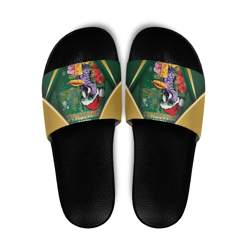 Dominica Christmas Slide Sandals Funny Santa Sisserou Parrot - Wonder Print Shop