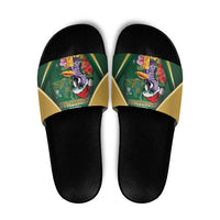 Dominica Christmas Slide Sandals Funny Santa Sisserou Parrot - Wonder Print Shop